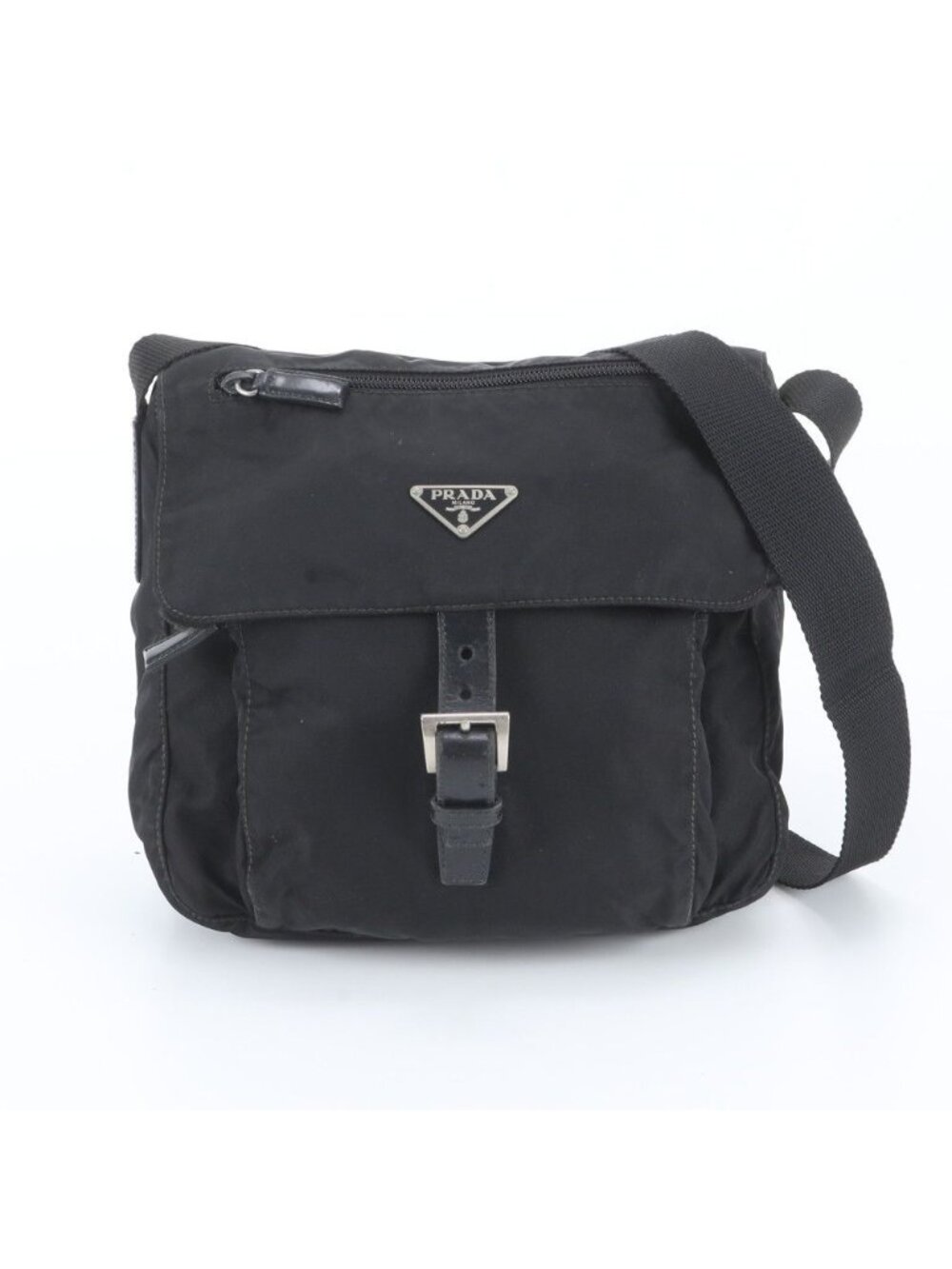 Prada Tessuto Nylon Triangle Logo White Tag Leather Shoulder Bag Crossbody